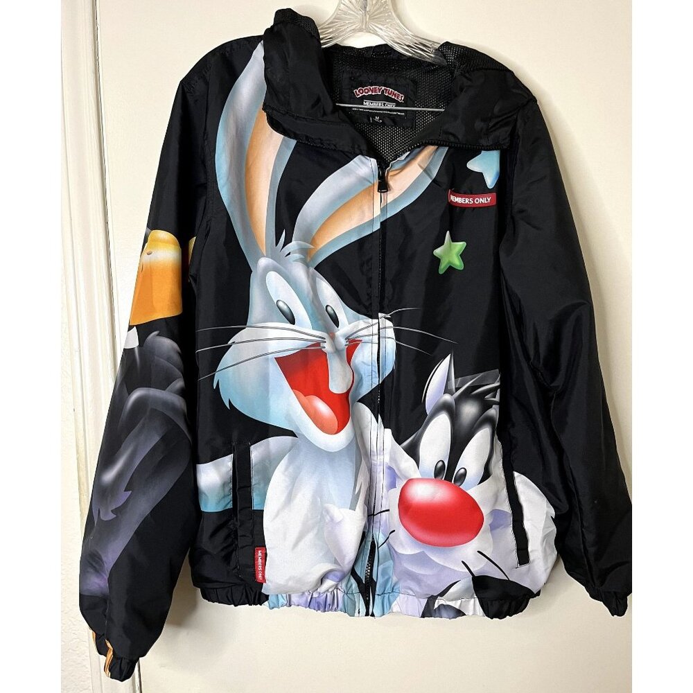 Members Only Looney Tunes Space Jam All Over Print Windbreaker Medium NWOT - Picture 2 of 16
